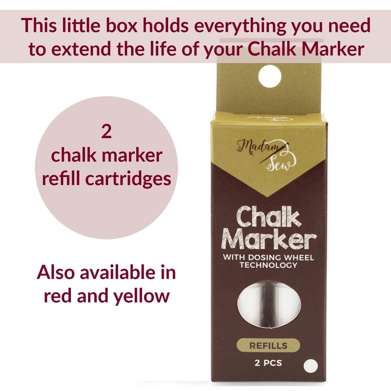 Madam Sew Refillable Tailors Chalk for Fabric - Washable Fabric Markers for Sewing and Quilting with Dosing Wheel, Tailor Chalk Pen for Precise Marking on Cotton, Knit, Suede (White) - Image 5